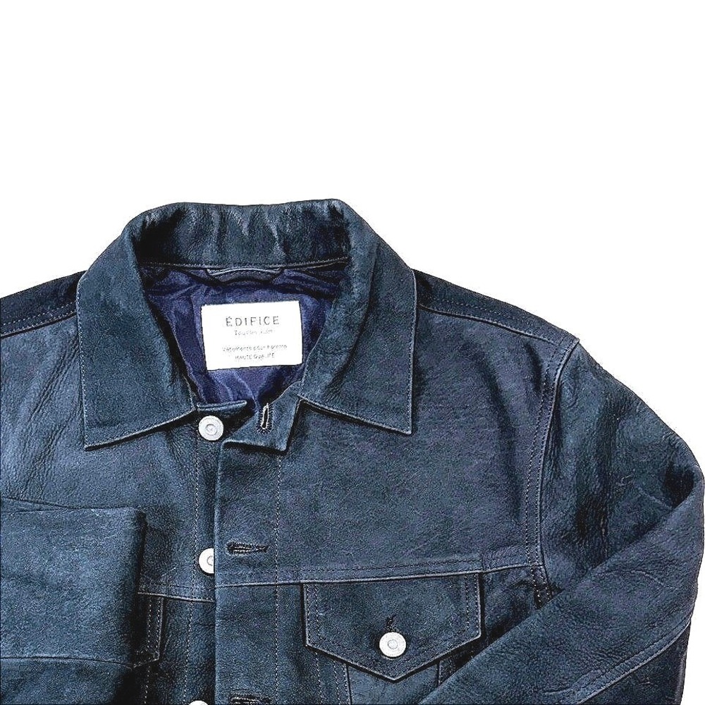 EDIFICE Mens Dark Gray/Black Suede Trucker Jacket Button Front Sz 48